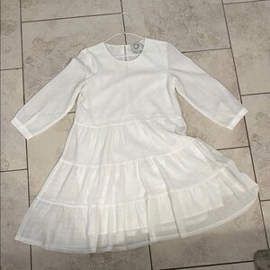 White Tiered Mini Sundress with Cuffed 3/4 Sleeves